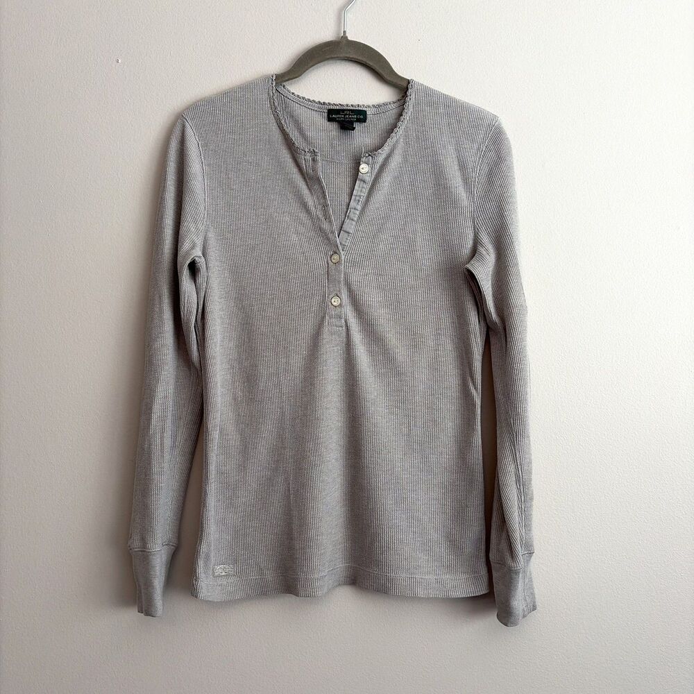 Lauren Ralph Lauren Womens Henley Shirt Size Medium Thermal Waffle Knit Gray